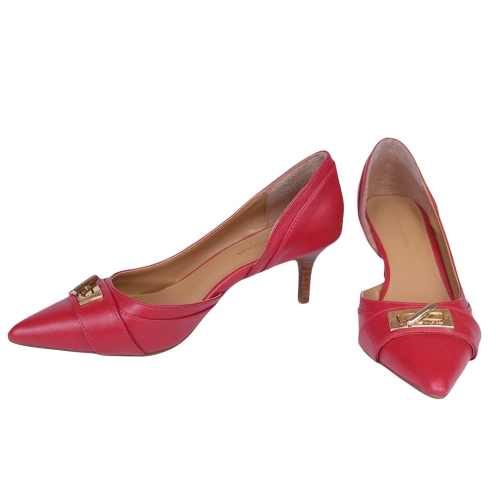 Tommy Hilfiger JOETTA3 Red Gold Almond Toe Stiletto Heels D'Orsay Pumps EUC
